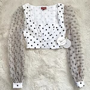 STAUD Rose Polka Dot Puff-Sleeve Organza Bustier Top Womens Size 0